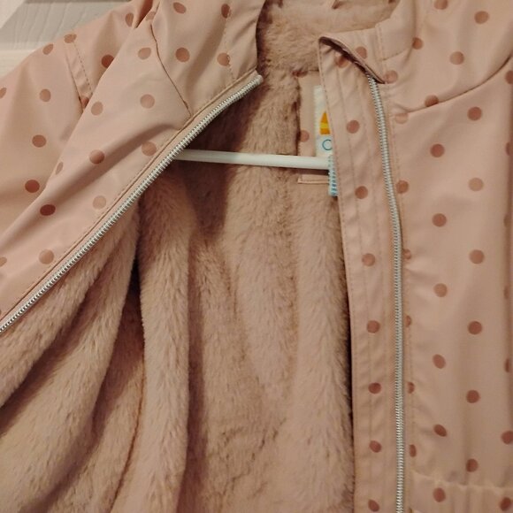 C&C California Girls Size 5 Pink Rain Jacket With Faux Fur Inside - Picture 2 of 5
